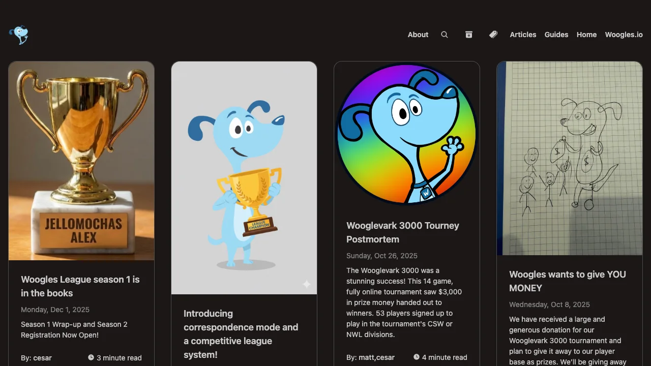 Screenshot of Woogles Blog