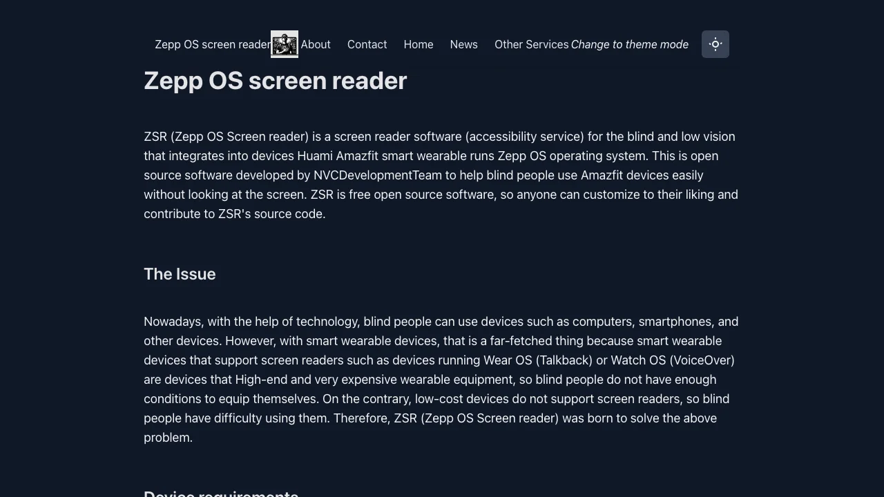 Screenshot of Zepp OS Screen Reader